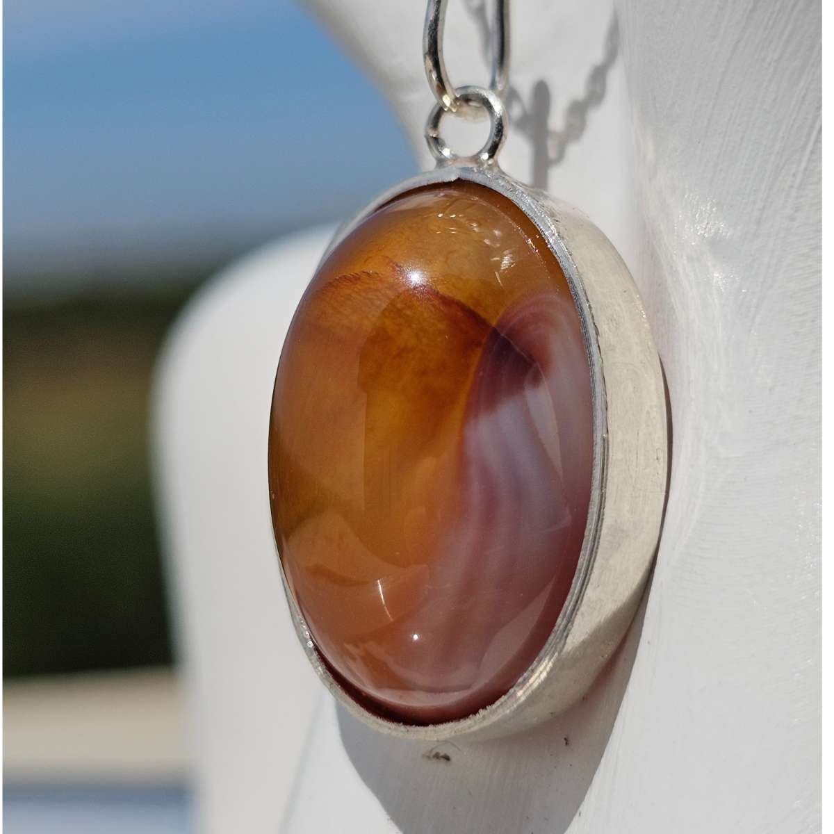 collier en argent 925 élégant avec pendentif agate orange naturel