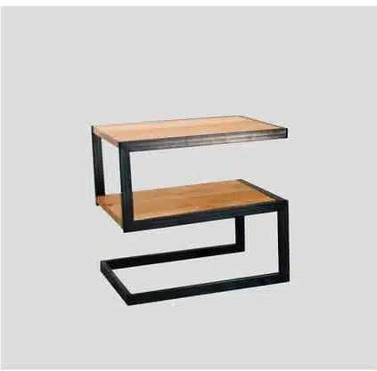 Table basse forme S en bois fraké et acier (50 × 35 × 46 cm)