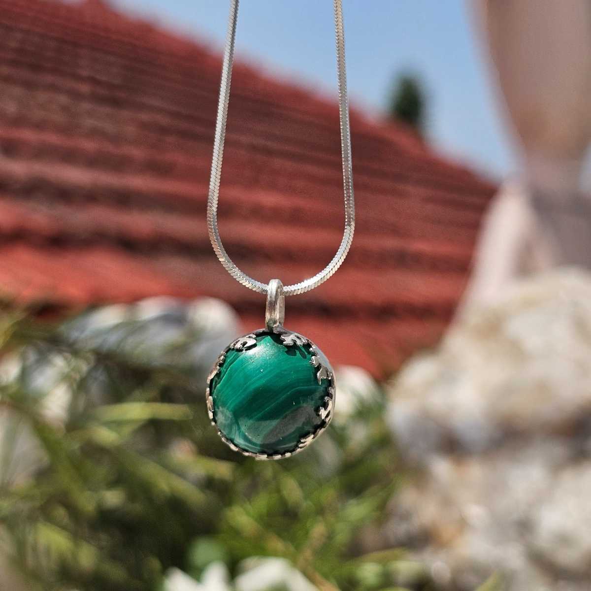 Collier malachite naturelle en argent 925