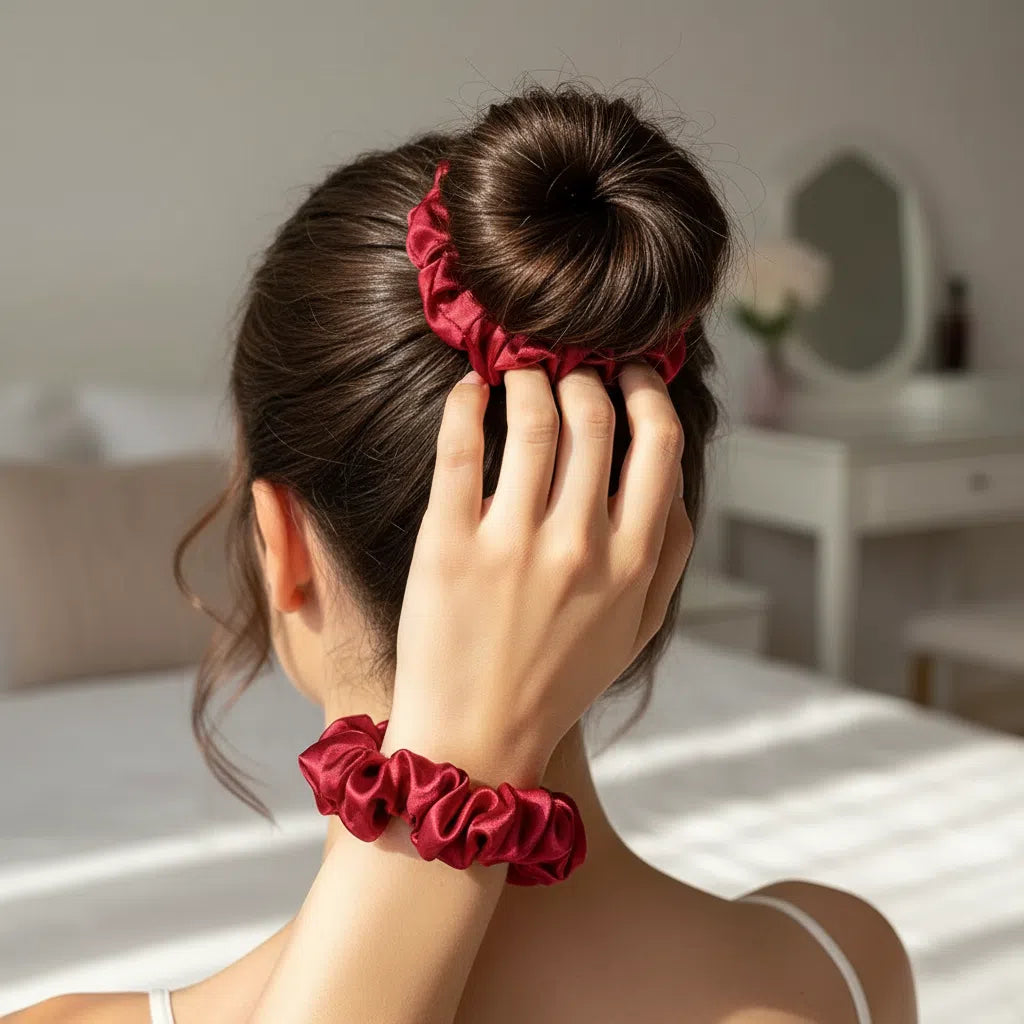 Duo de Chouchous Satin Rouge - Élégance Anti-Frisottis