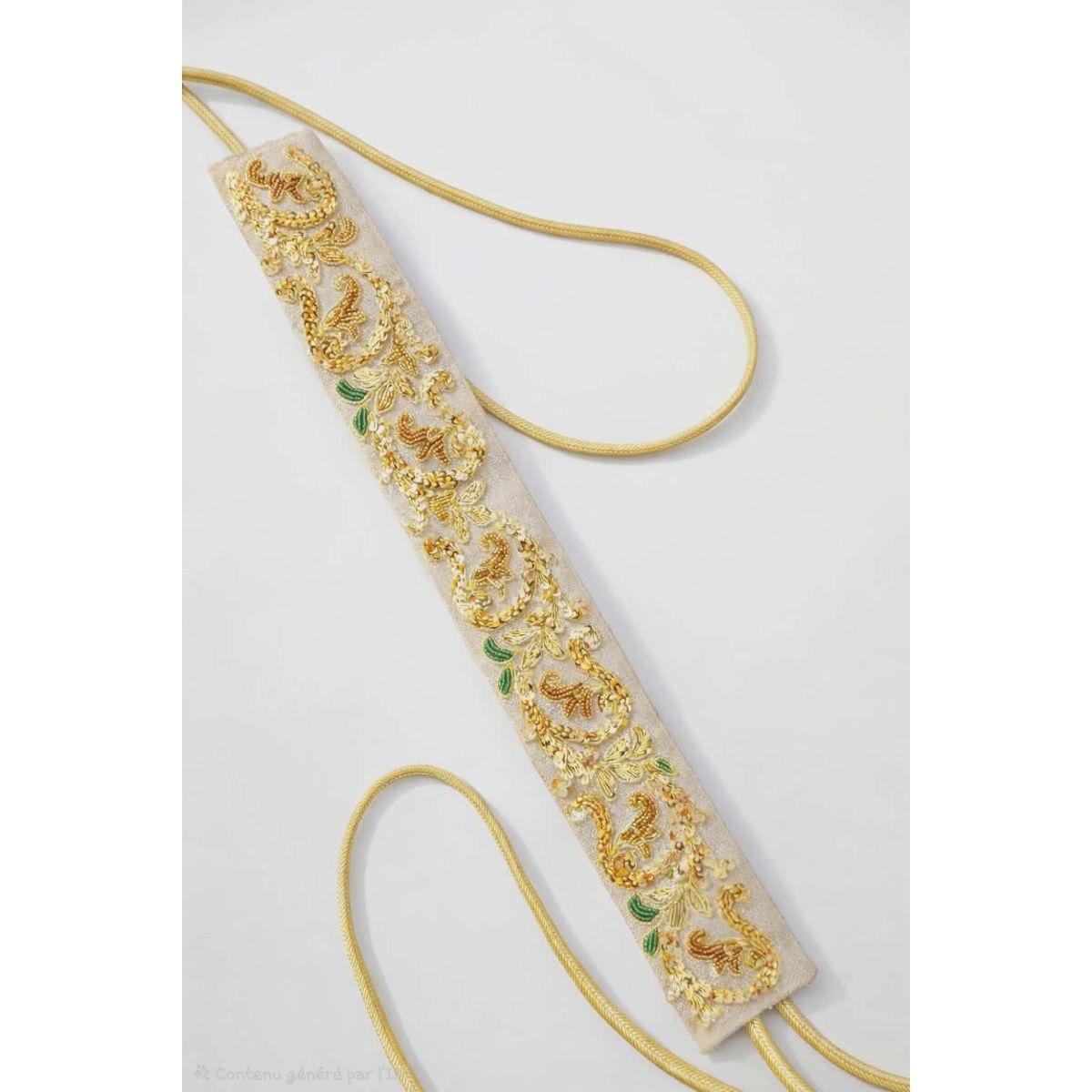 Ceinture brodée en canetille lisse dorée pour un look chic