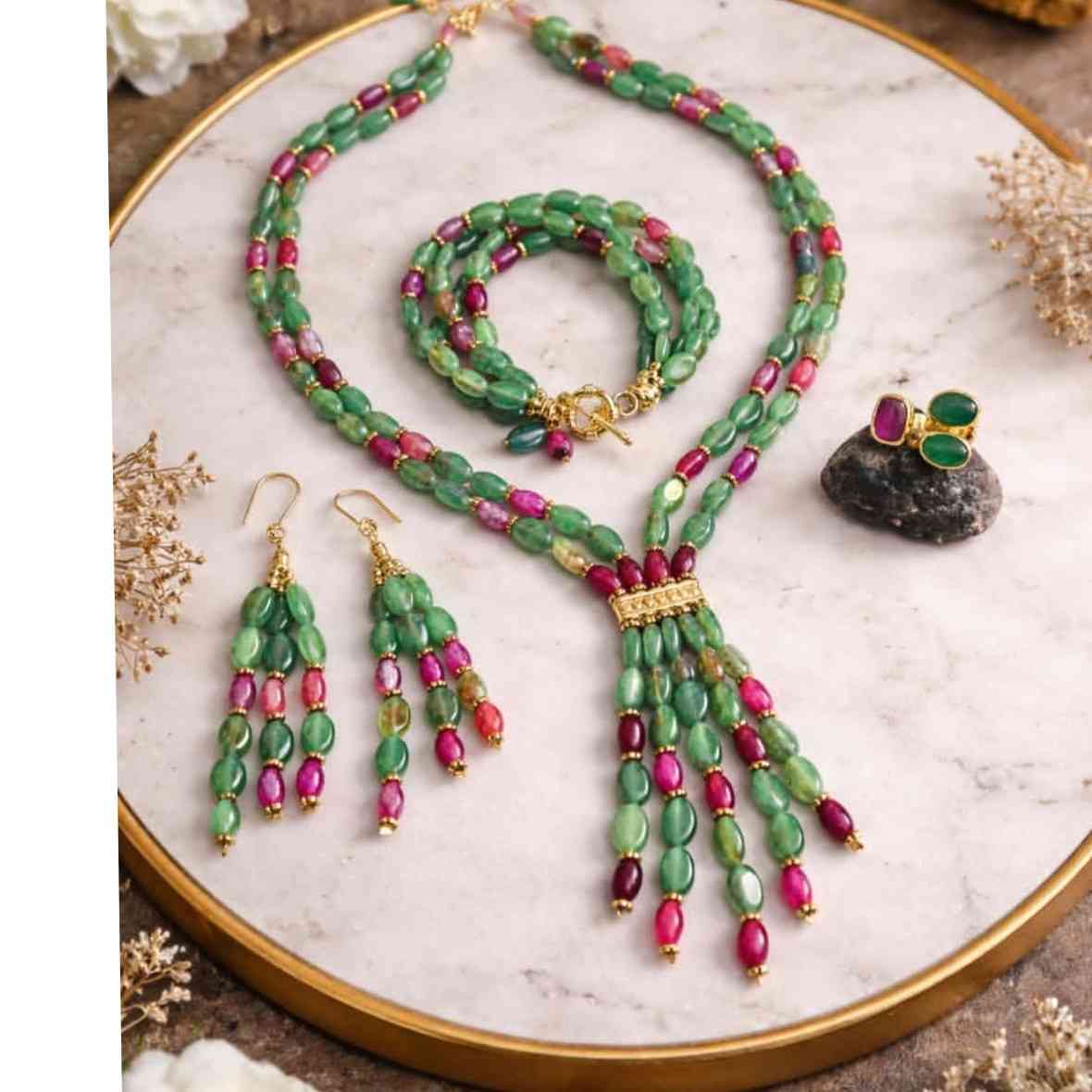 Ensemble Bijoux Rubis et Zoïsite Naturels - Élégance Colorée et Luxe