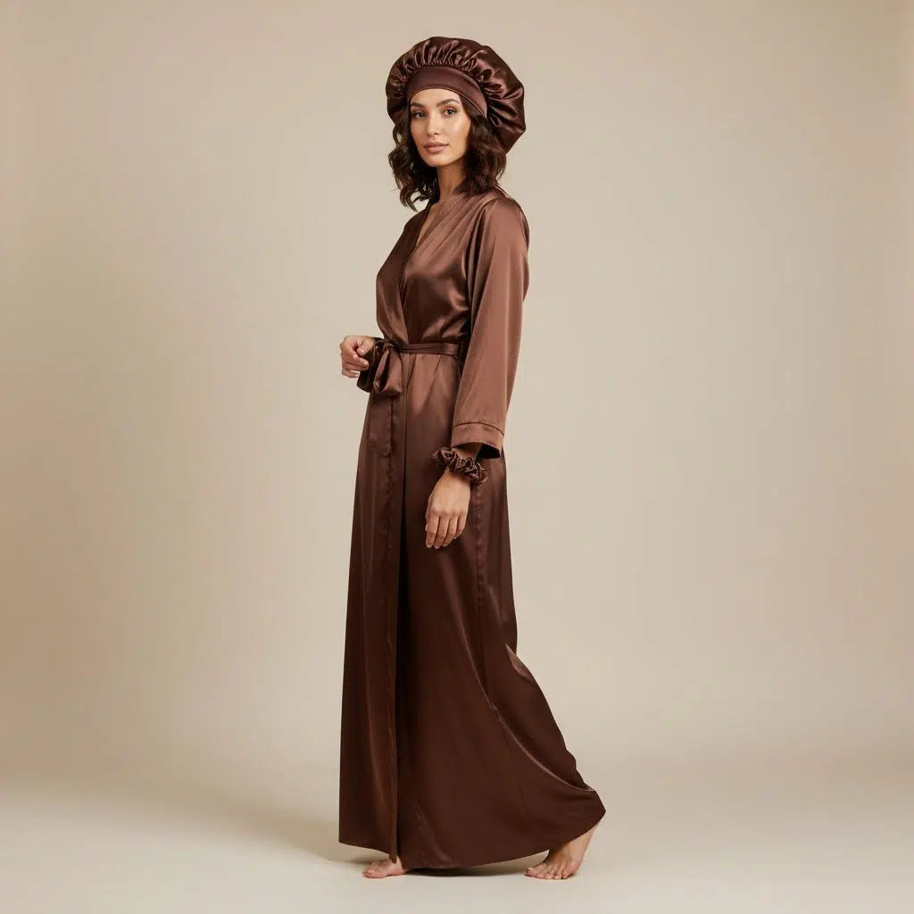 ensemble satin cheveux luxe pour des cheveux éclatants nuit marron