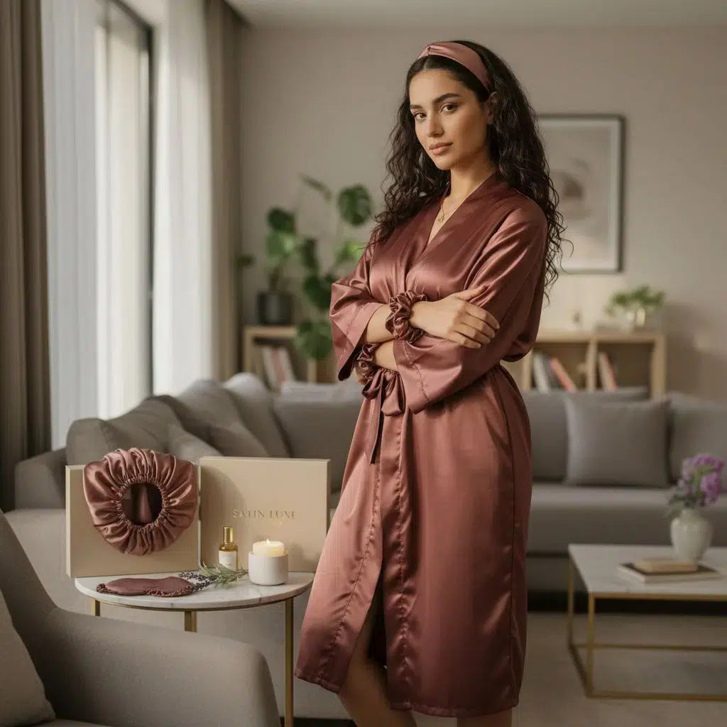 ensemble satin cheveux luxe pour des cheveux éclatants nuit marron