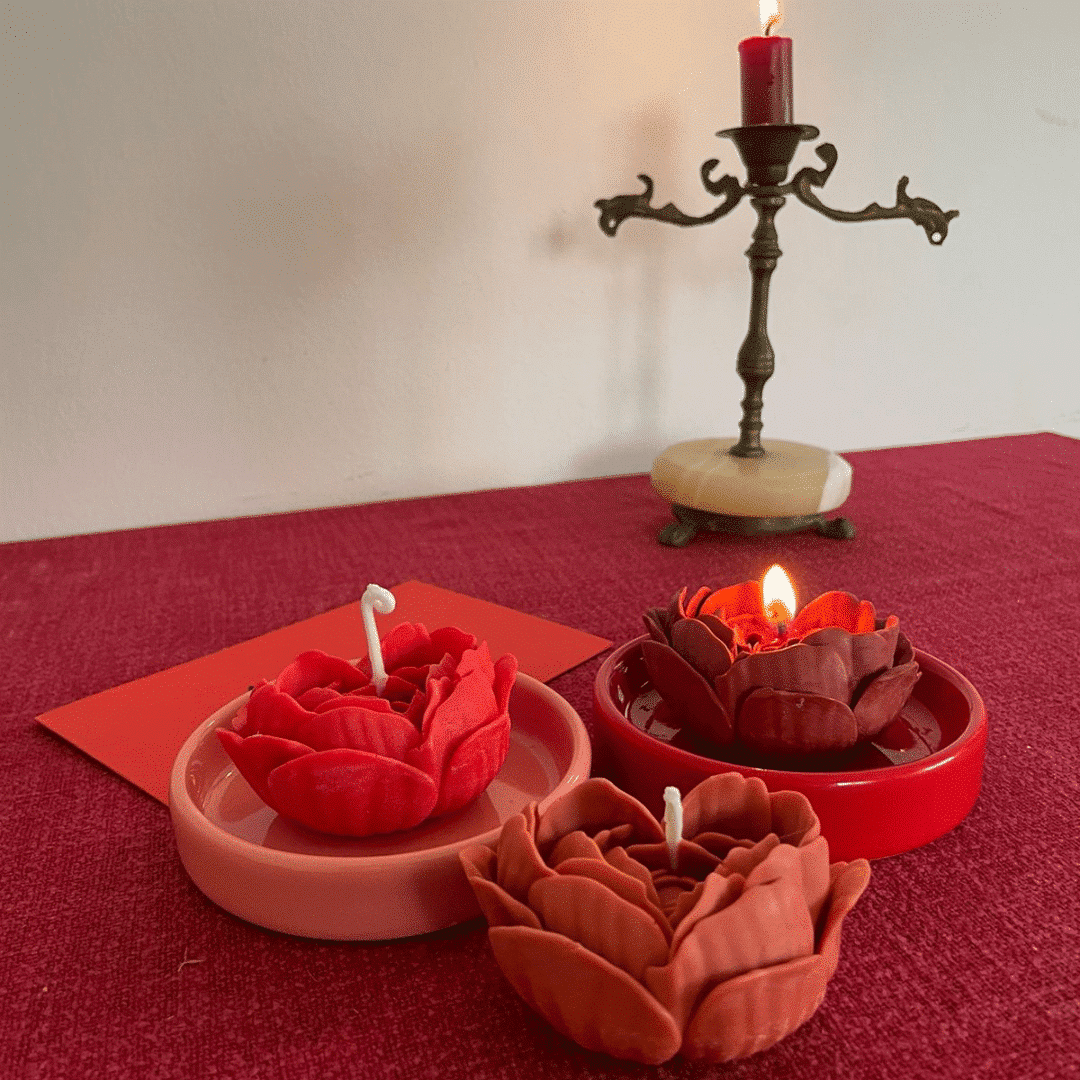 Bougie fleur en forme de cœur avec cire d'abeille 100% naturelle