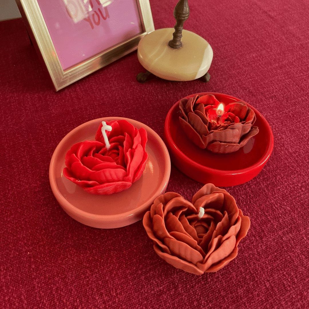 Bougie fleur en forme de cœur avec cire d'abeille 100% naturelle