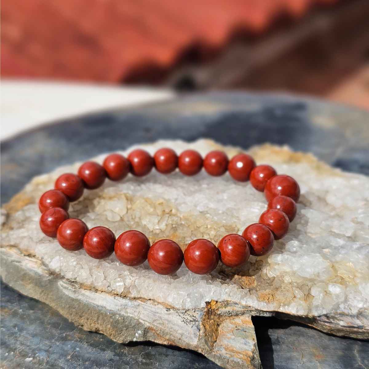 Bracelet jaspe rouge élastique 8 mm pour une énergie positive