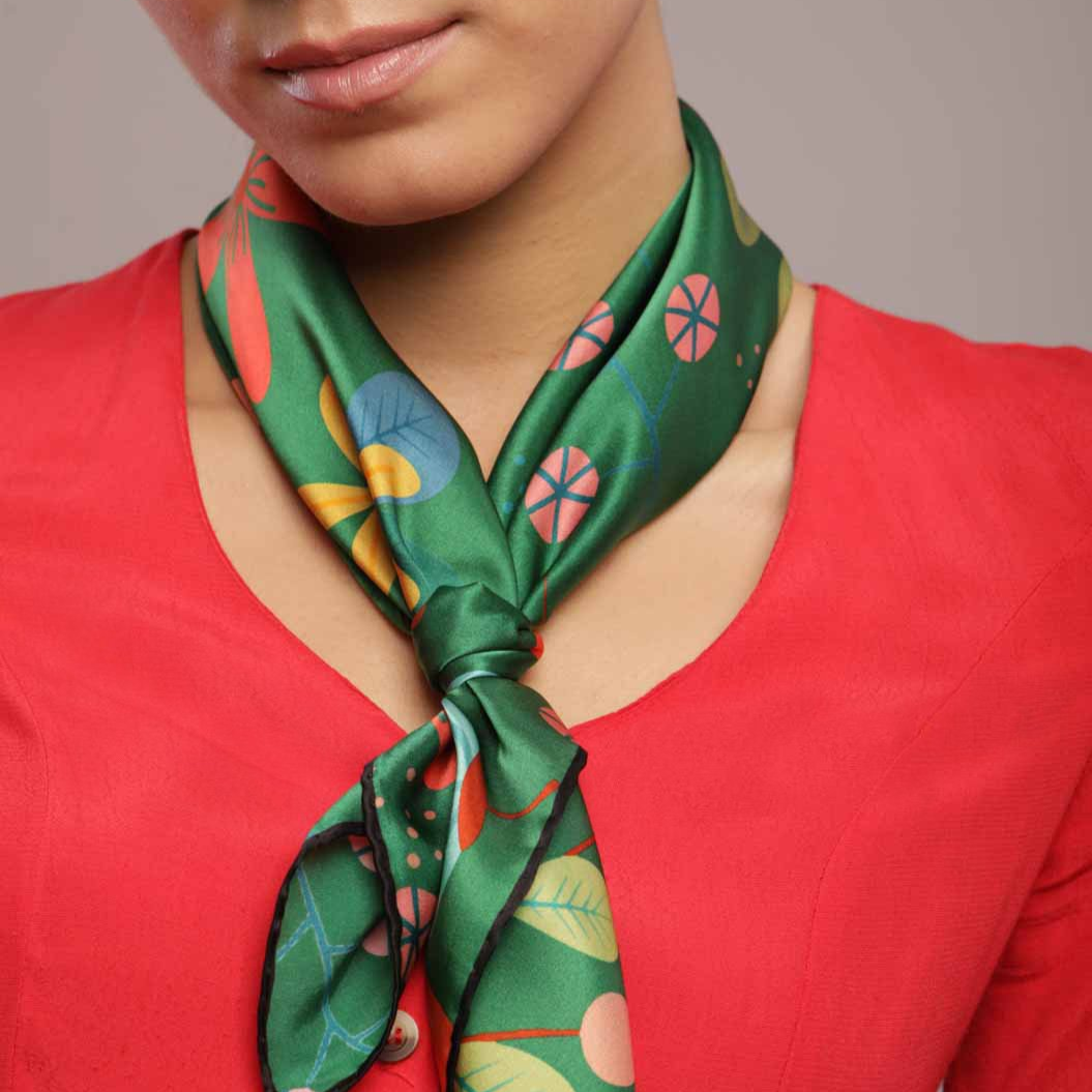 Natural silk scarf in green "Full of imagination"