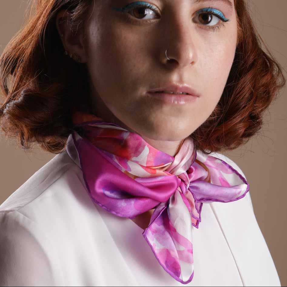 Foulard en soie naturelle Fancy instinct en lavande - artisanat Tunisien fait main | ILEYCOM