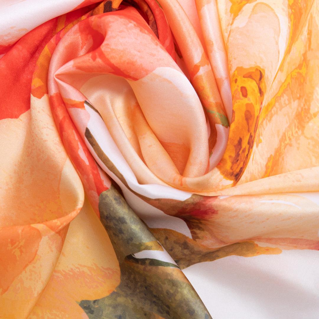 Foulard rouge et jaune en soie naturelle "Falling in love" - artisanat Tunisien fait main | ILEYCOM
