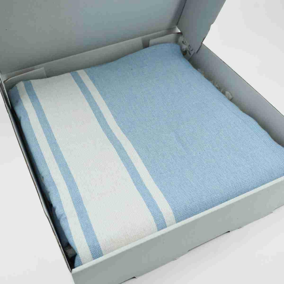 Fouta éponge bleue rayée blanche en coton haut de gamme (1 x 2 m)