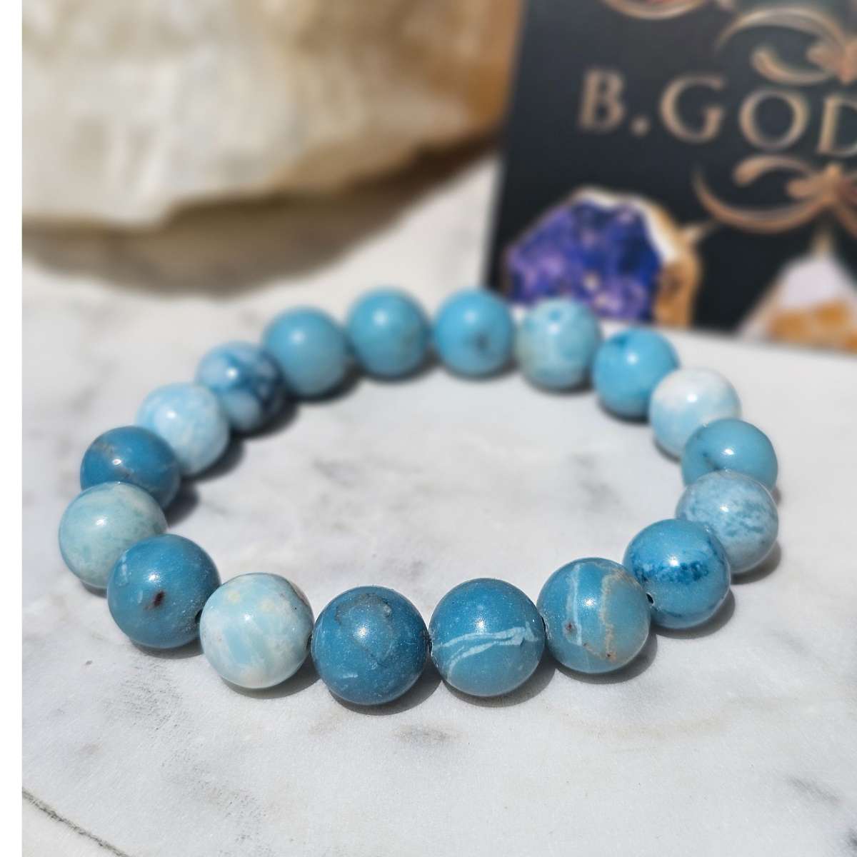 Bracelet larimar bleu naturel élastique pour un look unique