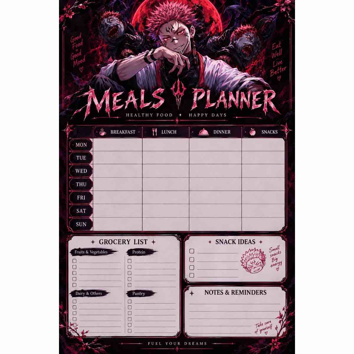 Agenda anime inspiré de Sukuna pour une organisation stylée