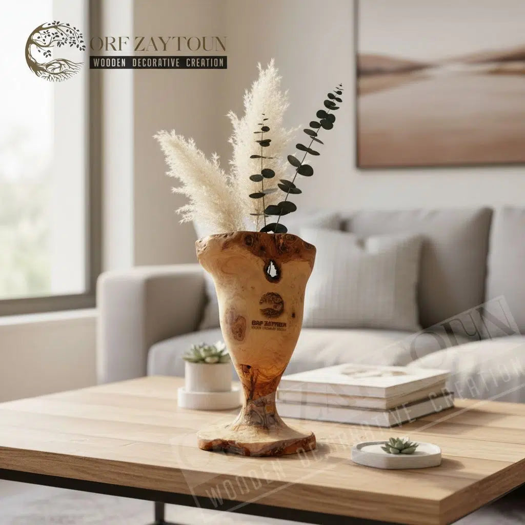 Vase en bois d'olivier artisanal pour une décoration élégante