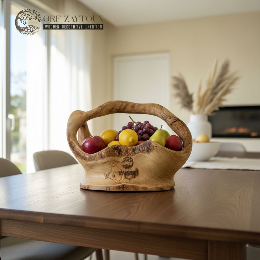 panier en bois sculpté en olivier design unique et élégant