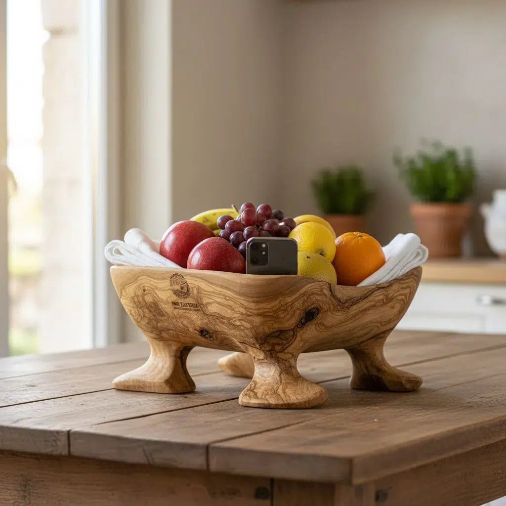 panier bois d'olivier sculpté pour une décoration élégante
