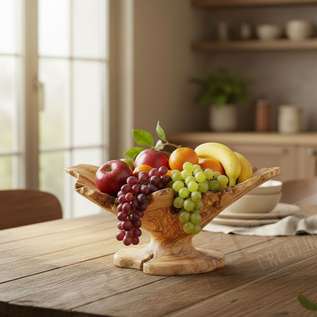 corbeille à fruits élégante en bois d'olivier qualité premium