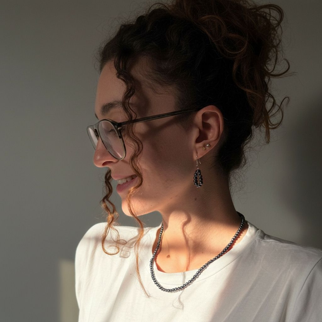 collier perles noires et boucles d oreilles en argent 925