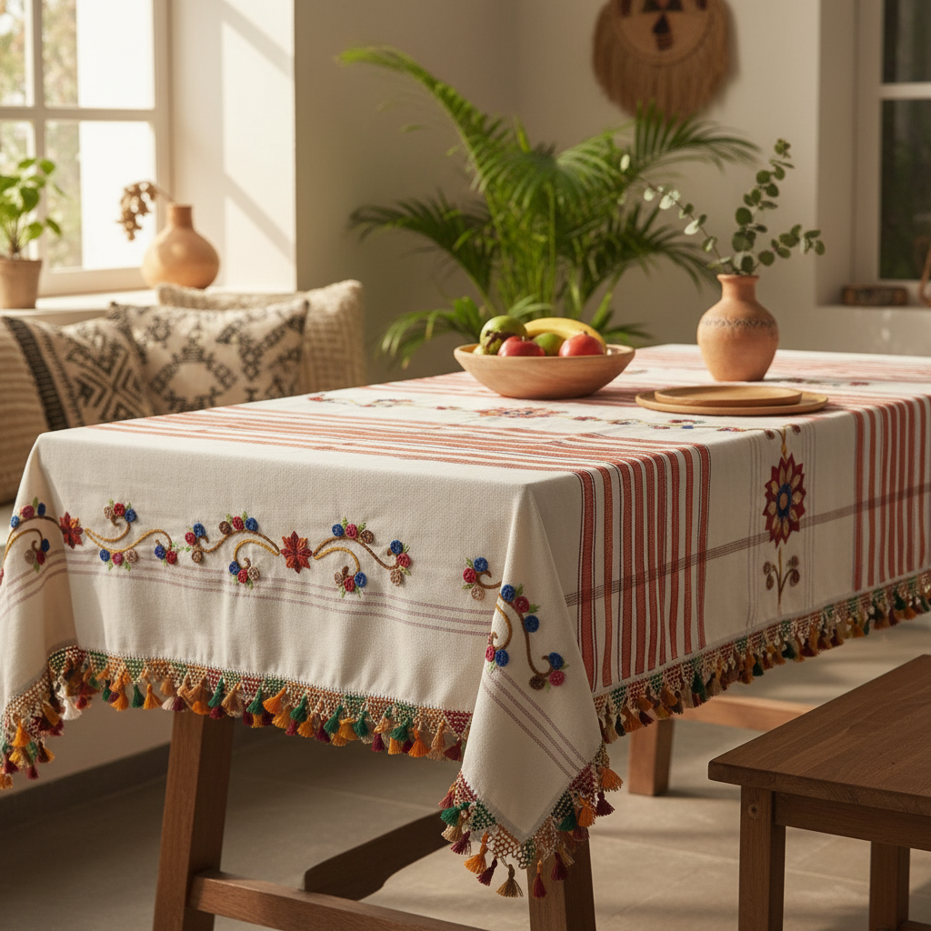 Fouta Djerbienne Chal Djerbien en lin brodé à la main pour un style raffiné et unique 1.5 m x 4 m