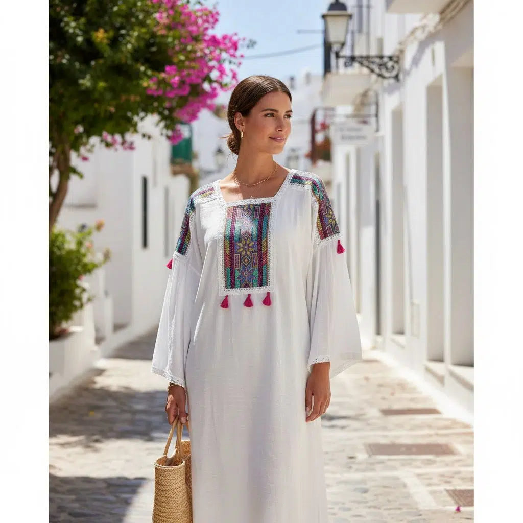 Robe artisanale blanche brodée