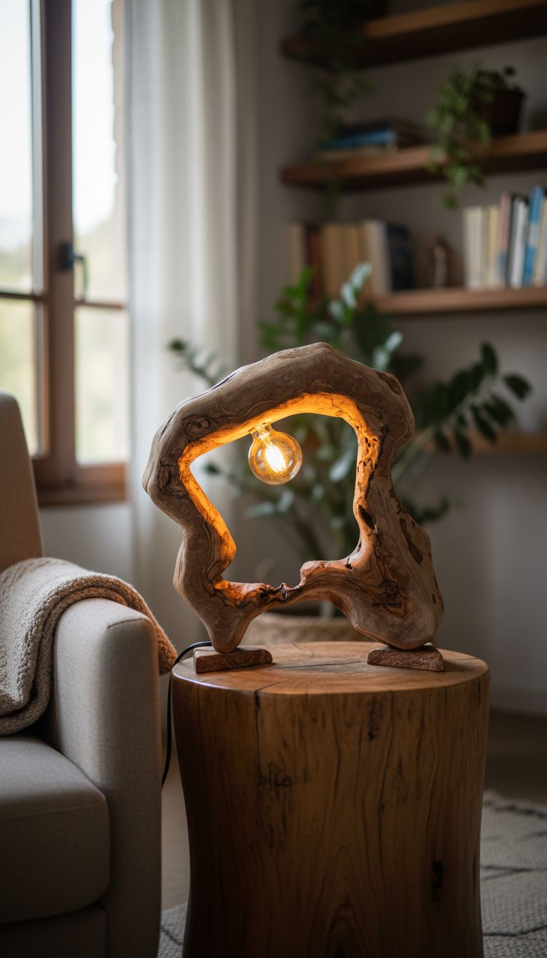lampe bois artisanale en olivier unique pour un intérieur accueillant