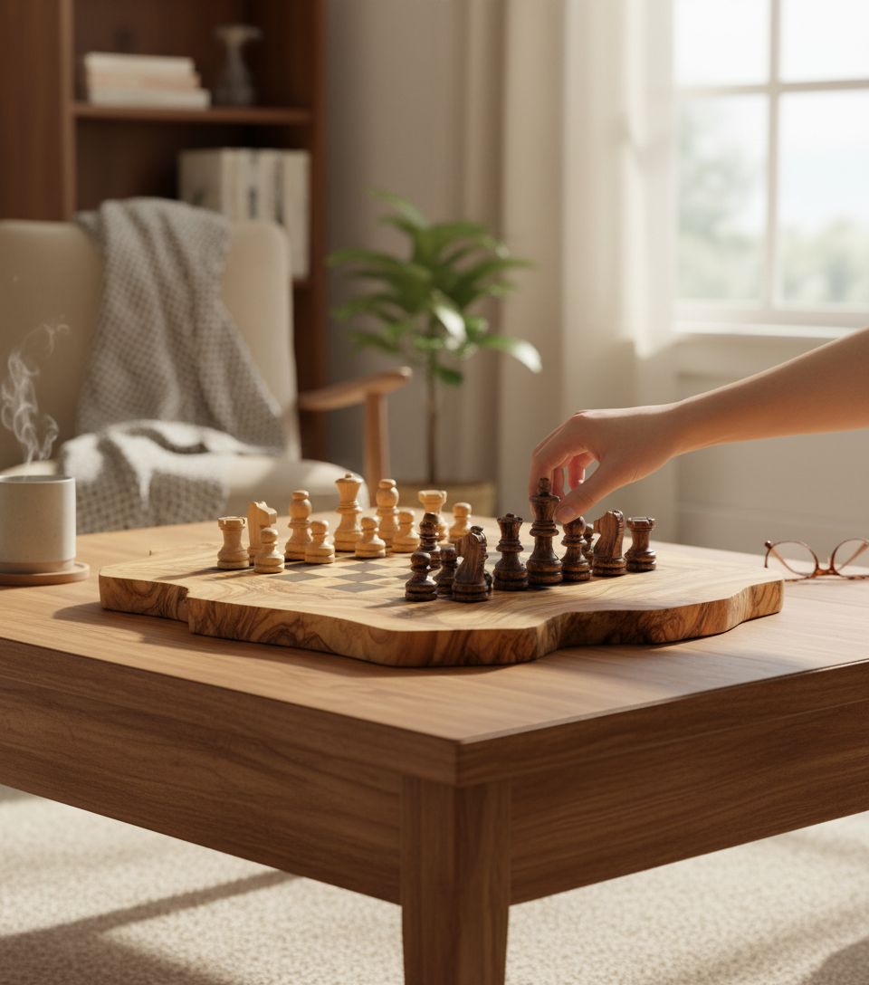 jeu d'échecs artisanal en bois d'olivier pour une décoration unique