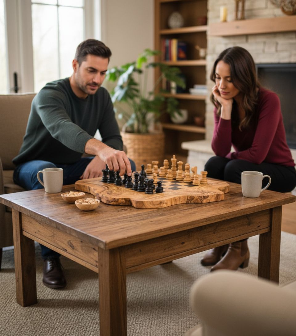 jeu d'échecs artisanal en bois d'olivier pour une décoration unique