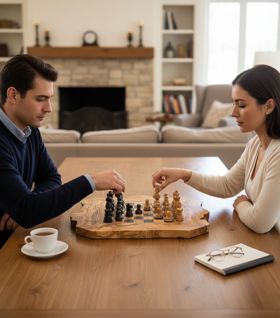 jeu d'échecs artisanal en bois d'olivier pour une décoration unique