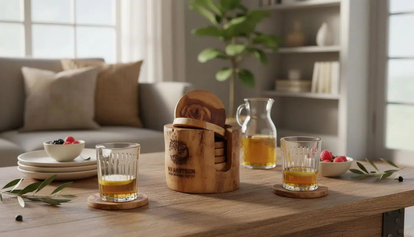 Sous verres bois en olivier design exclusif pour un accueil chaleureux