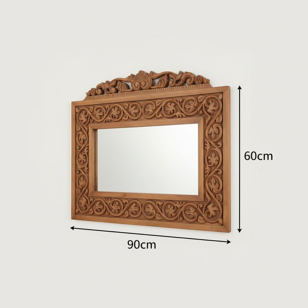 Miroir en bois sculpté à la main style antique 90 x 60 cm