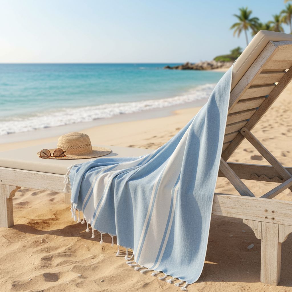 Fouta éponge bleue rayée blanche en coton haut de gamme (1 x 2 m)