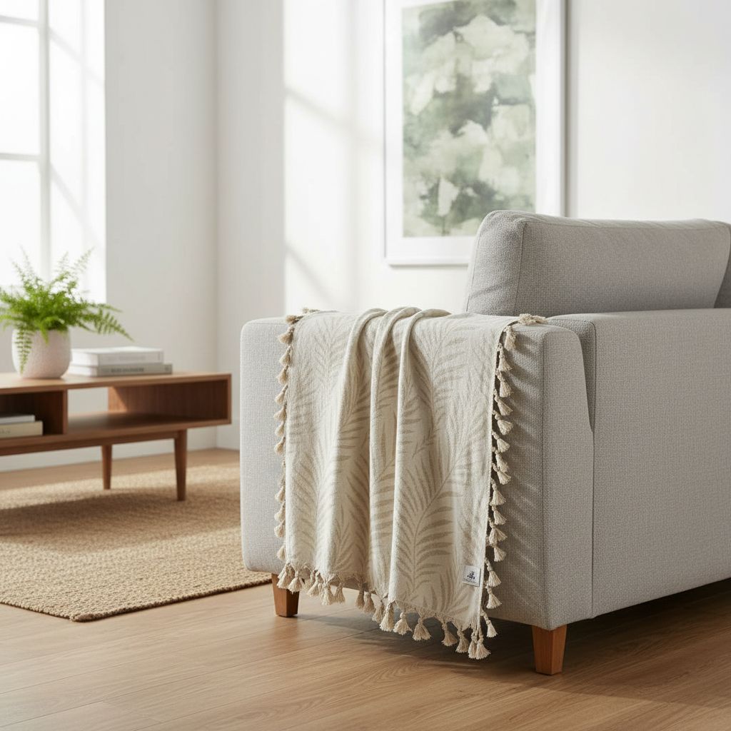 Jeté en coton recyclé motif feuille luxe (1.50 x 2 m)