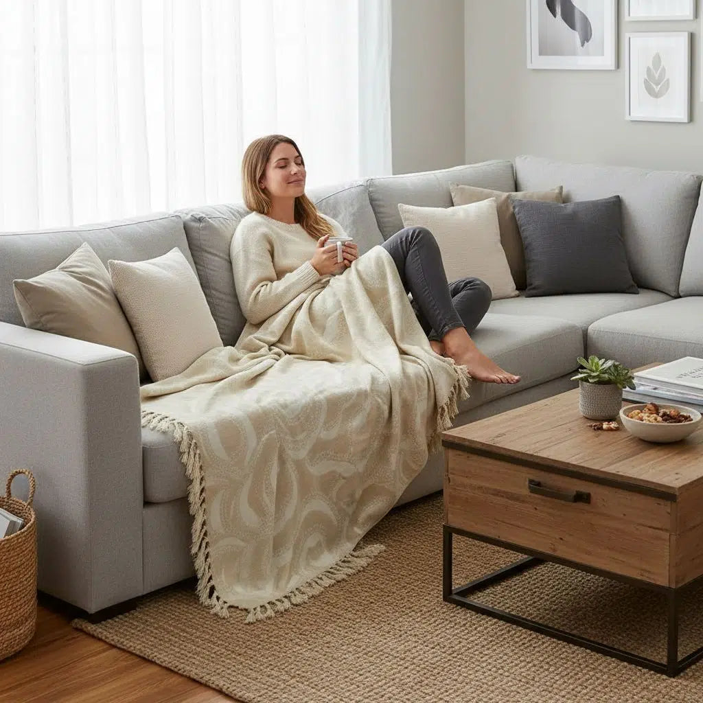 Jeté de salon "LOSANGE" en coton recyclé (2 x 3 m)