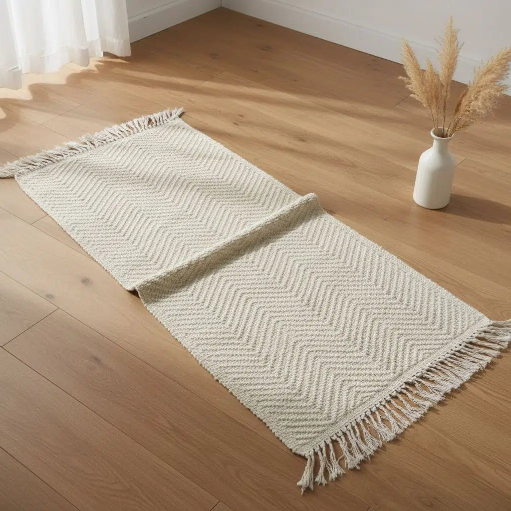 Tapis beige rectangulaire 150x50 cm pour une chambre élégante