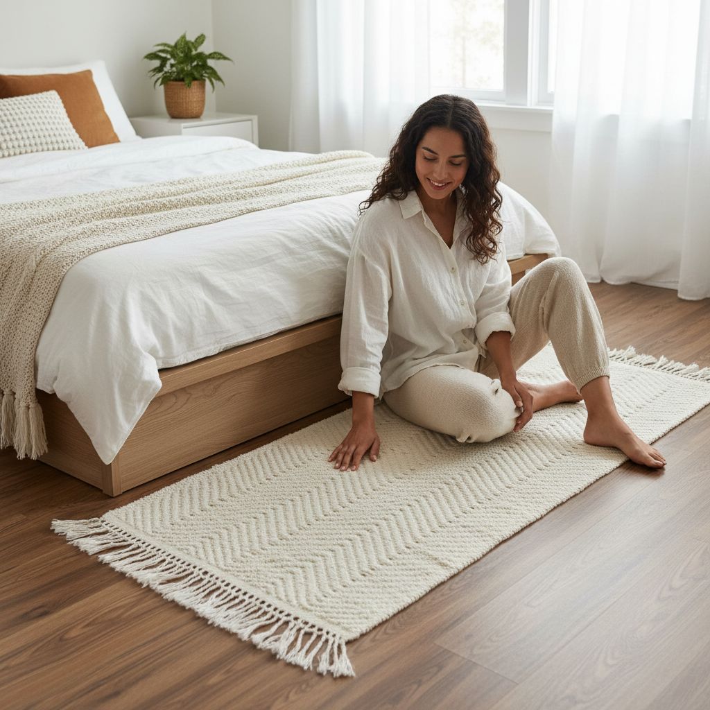 Tapis beige rectangulaire 150x50 cm pour une chambre élégante