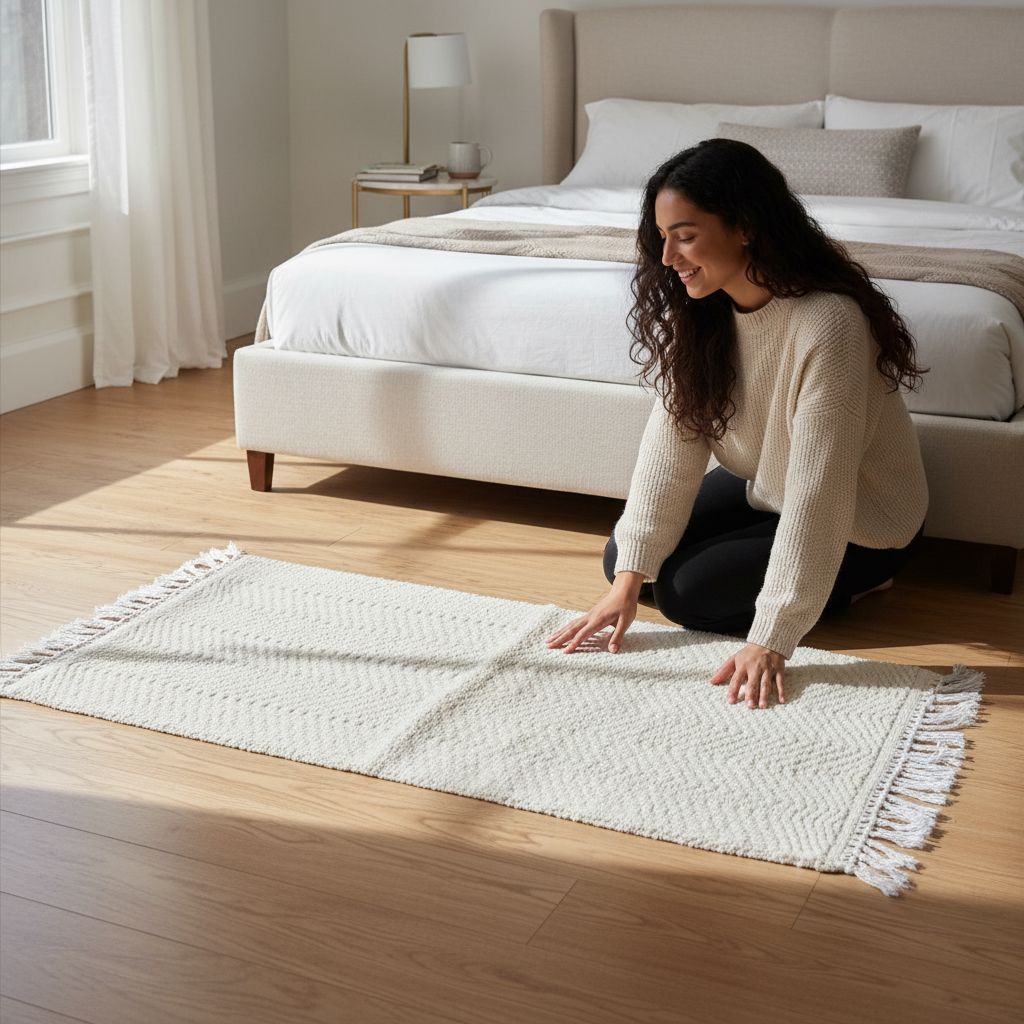 Tapis beige rectangulaire 150x50 cm pour une chambre élégante