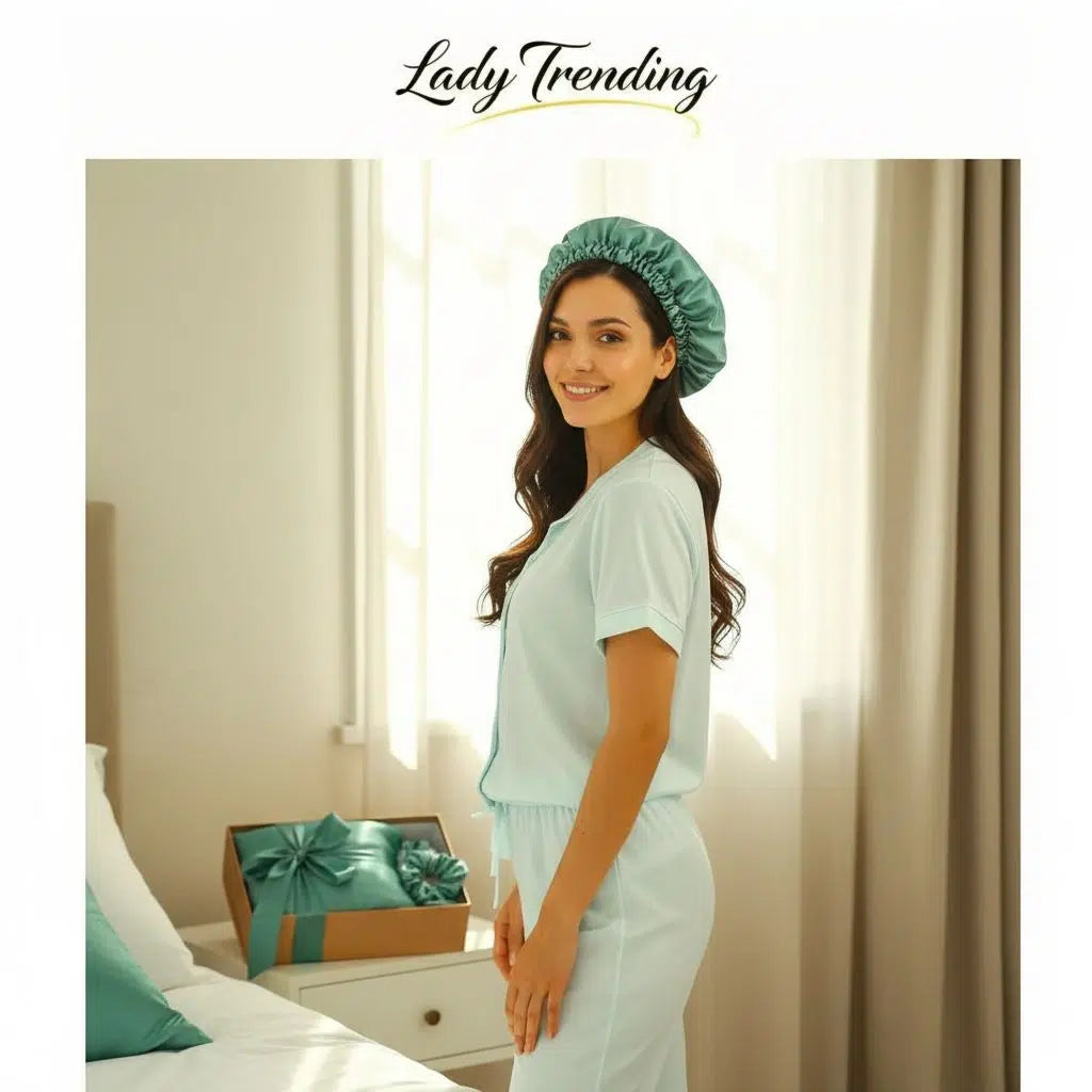 satin cheveux luxe pour un sommeil apaisant et soyeux vert d'eau