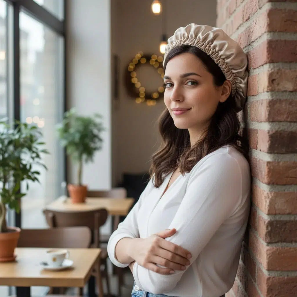 bonnet satin luxe pour des cheveux soyeux et sans frisottis Beige