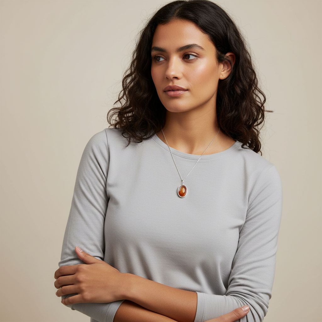 collier en argent 925 élégant avec pendentif agate orange naturel