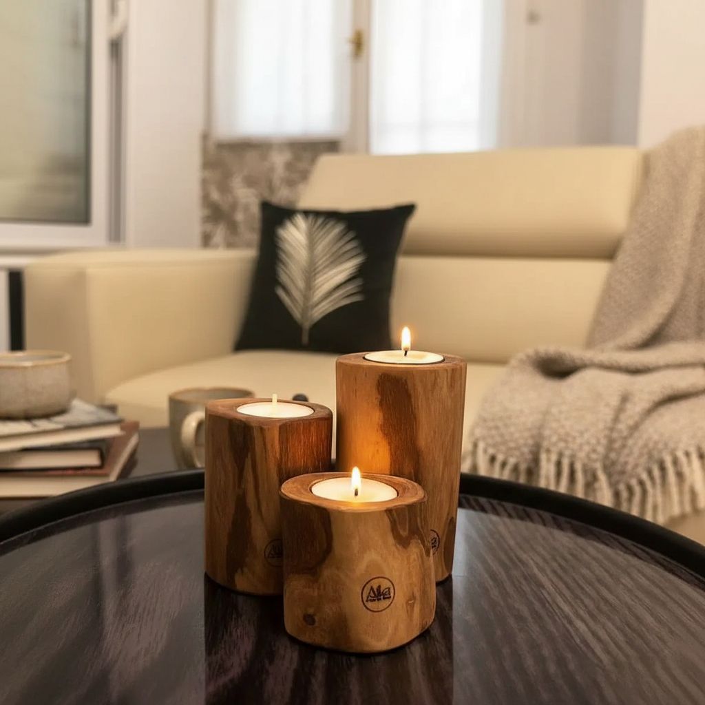 portebougie bois trio artisanal en olivier pour un intérieur chaleureux