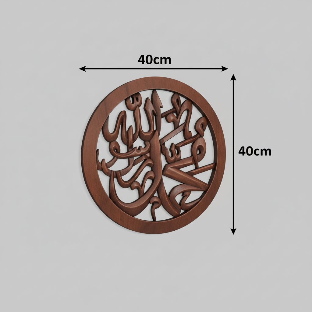 Tableau Islamique rond en bois dure sculpté à la main " محمد رسول الله"