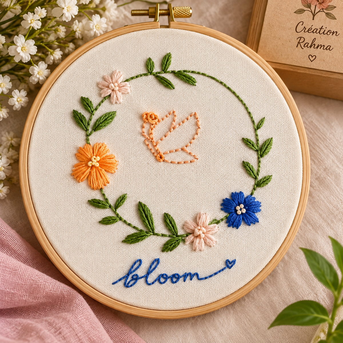 Cadre décoratif brodé à la main pour un intérieur raffiné