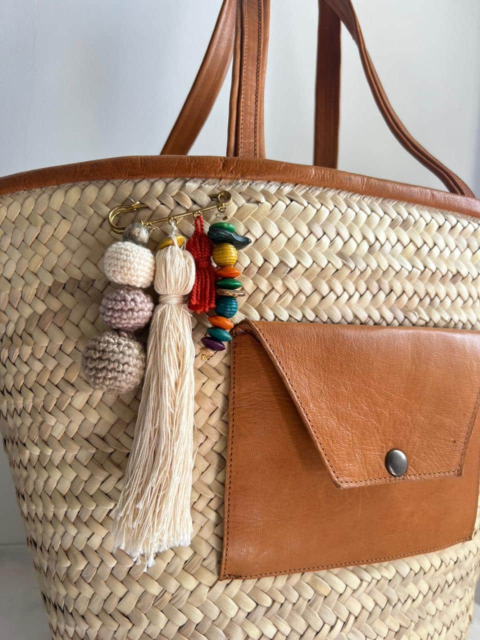 grand couffin avec poche en cuir - artisanat Tunisien fait main | ILEYCOM