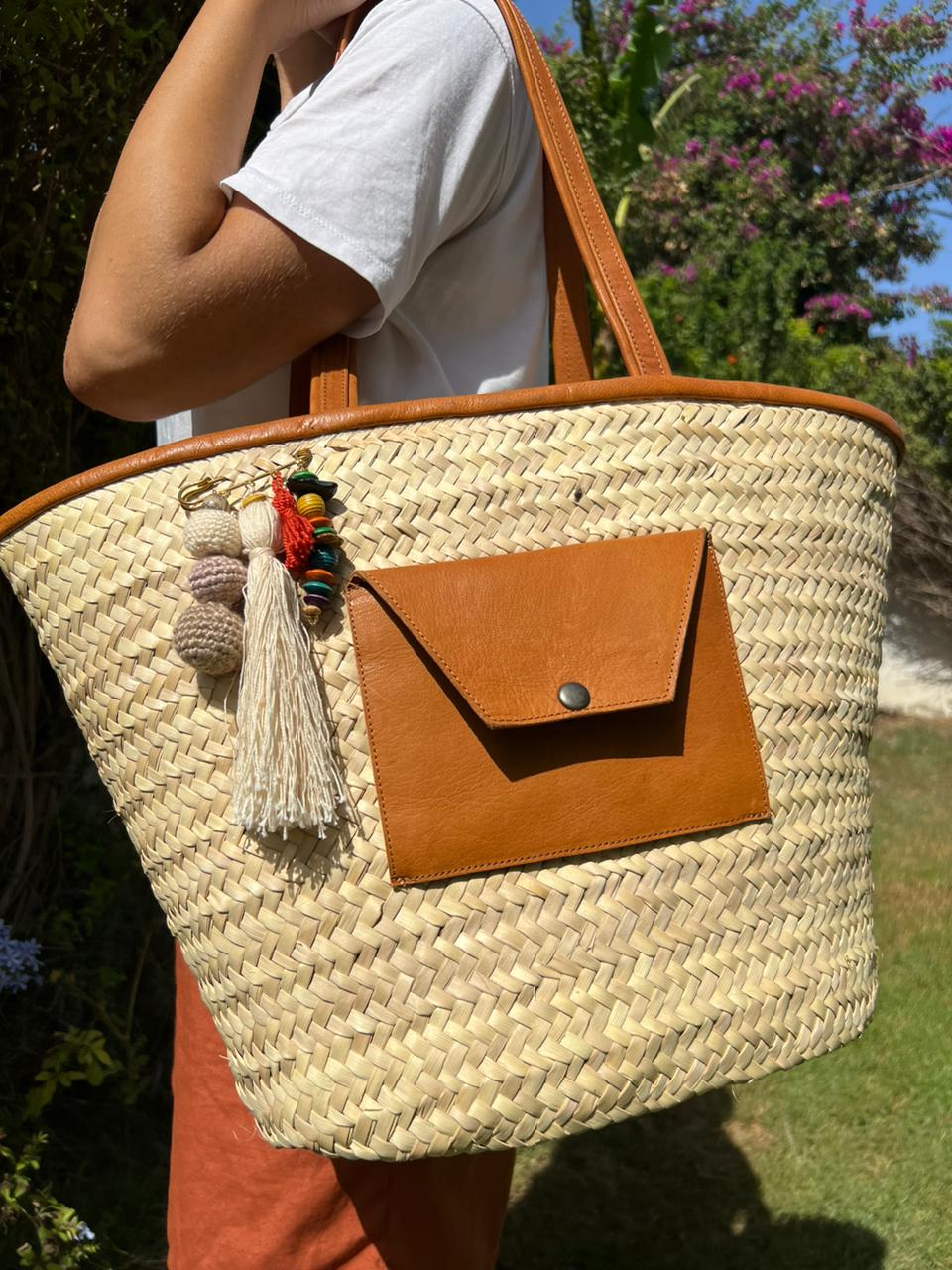 grand couffin avec poche en cuir - artisanat Tunisien fait main | ILEYCOM