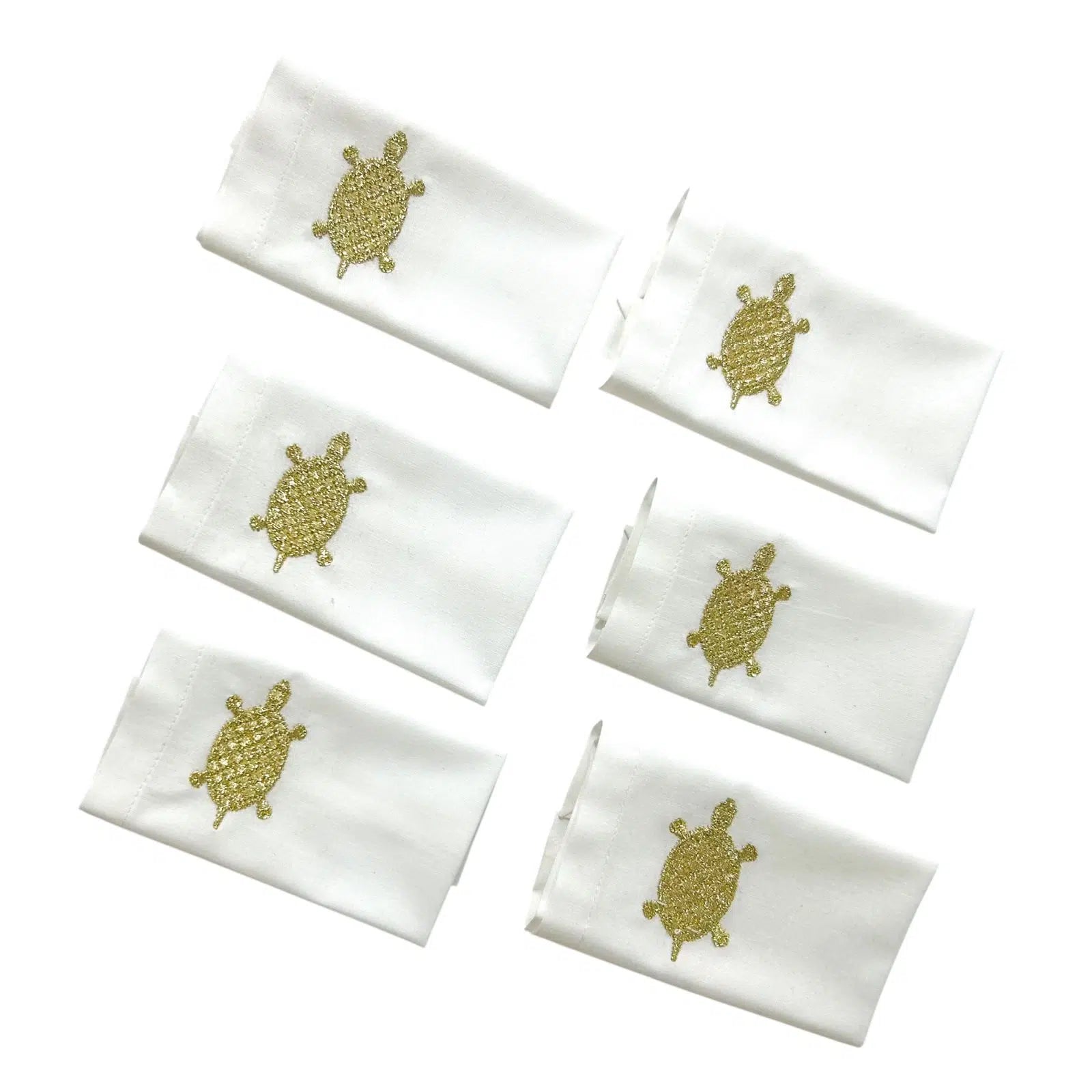 Serviettes à thé brodées au motif de TORTUES dorées