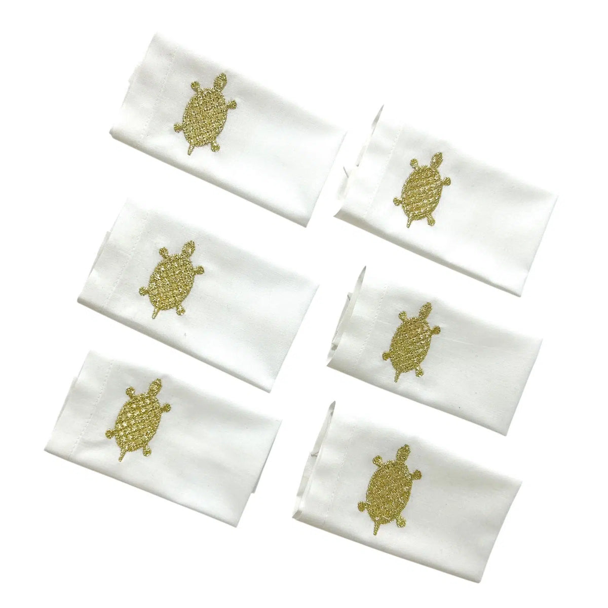 Serviettes à thé brodées au motif de TORTUES dorées