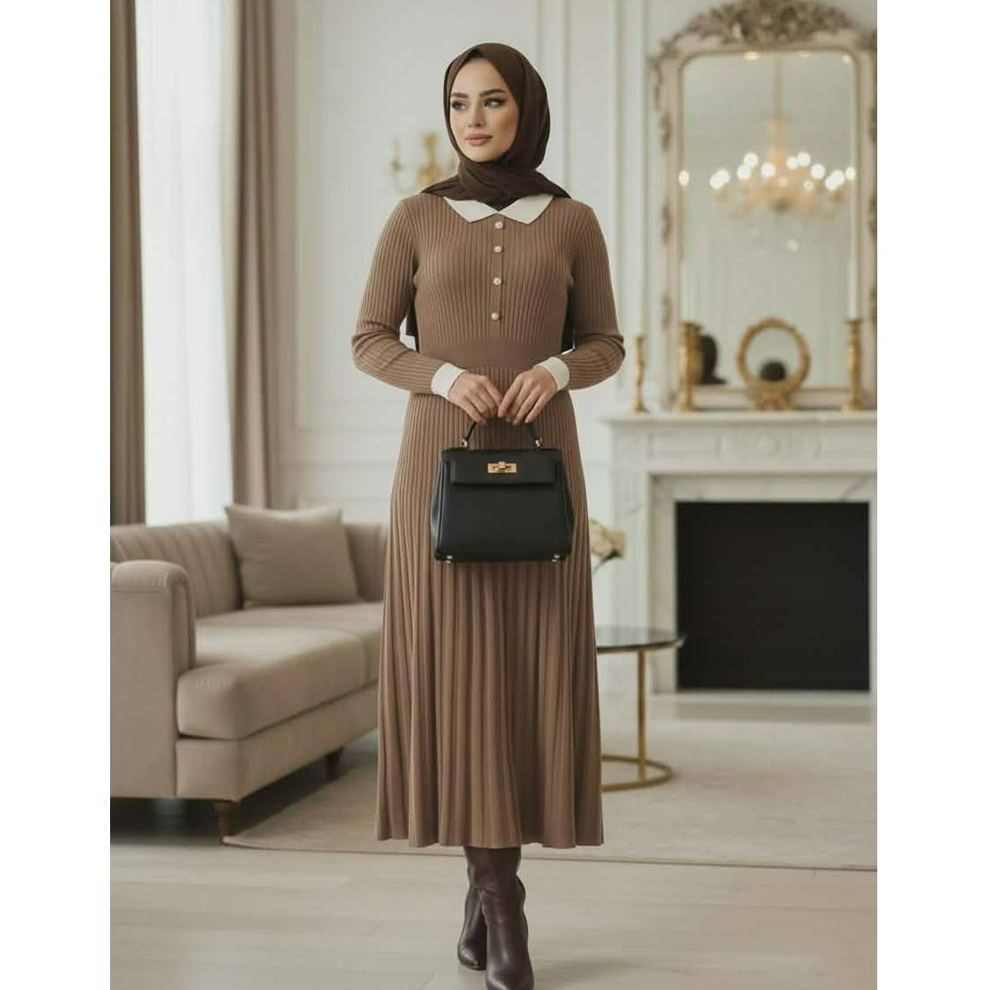 Robe marron en laine élégante pour un style intemporel