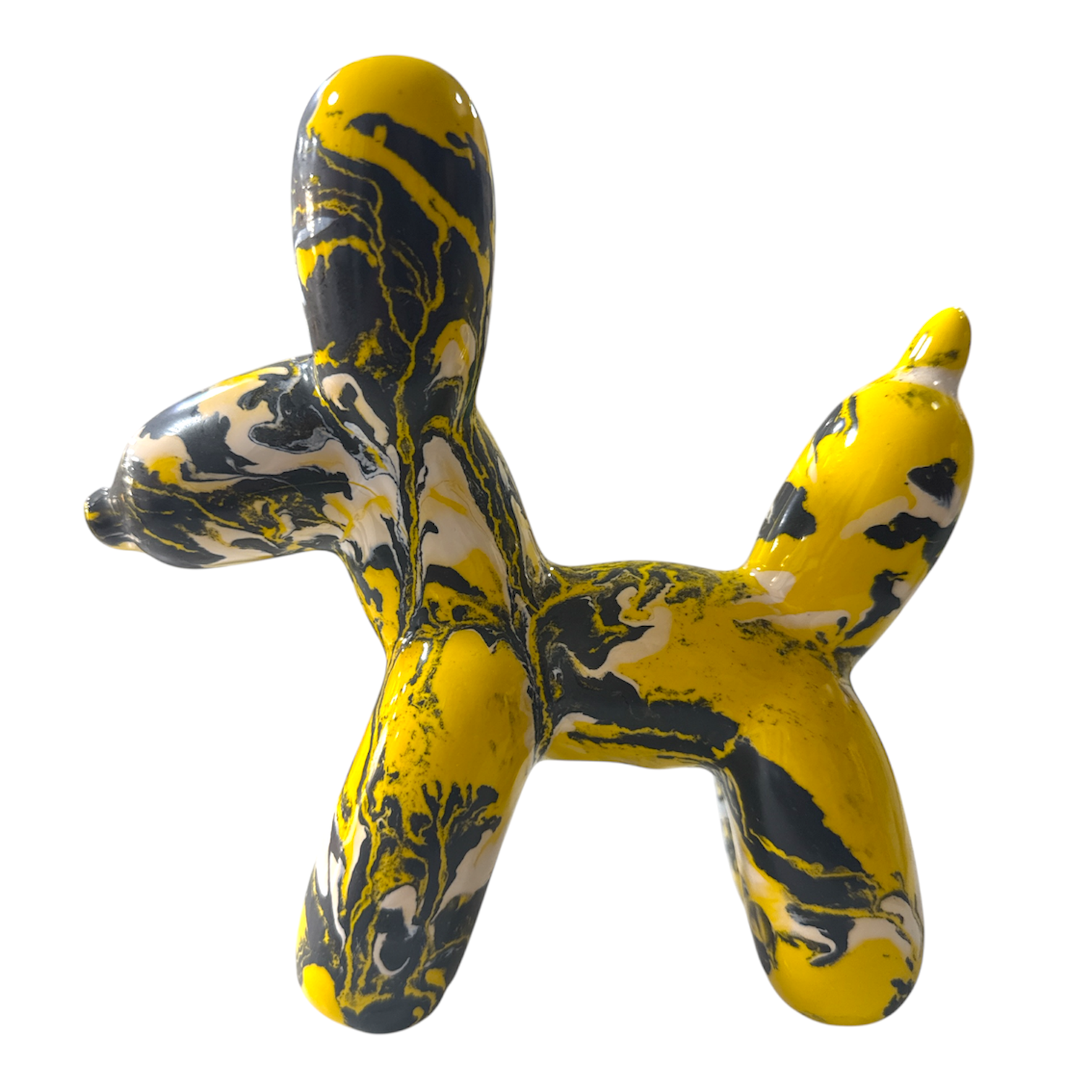 Sculpture Dog en Céramique – Effet marbré jaune (12 cm)