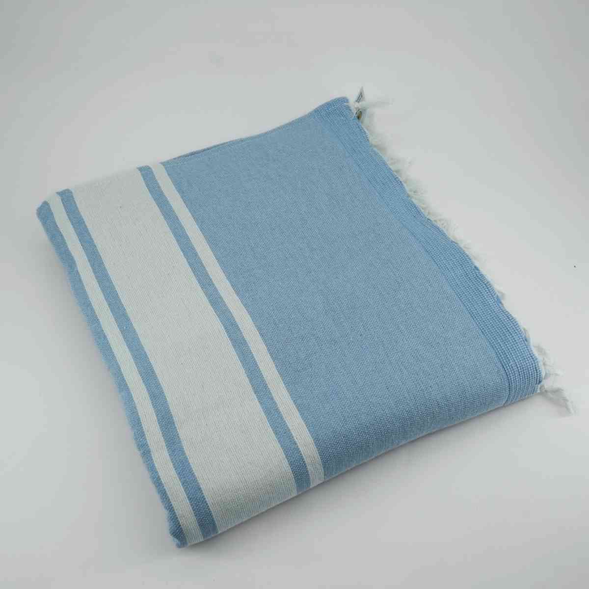 Fouta éponge bleue rayée blanche en coton haut de gamme (1 x 2 m)