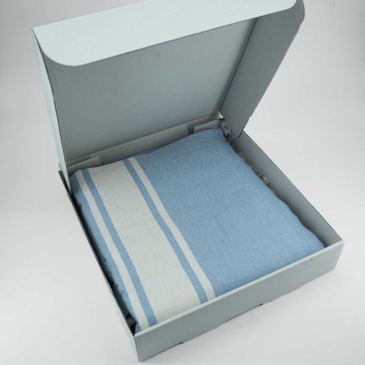 Fouta éponge bleue rayée blanche en coton haut de gamme (1 x 2 m)